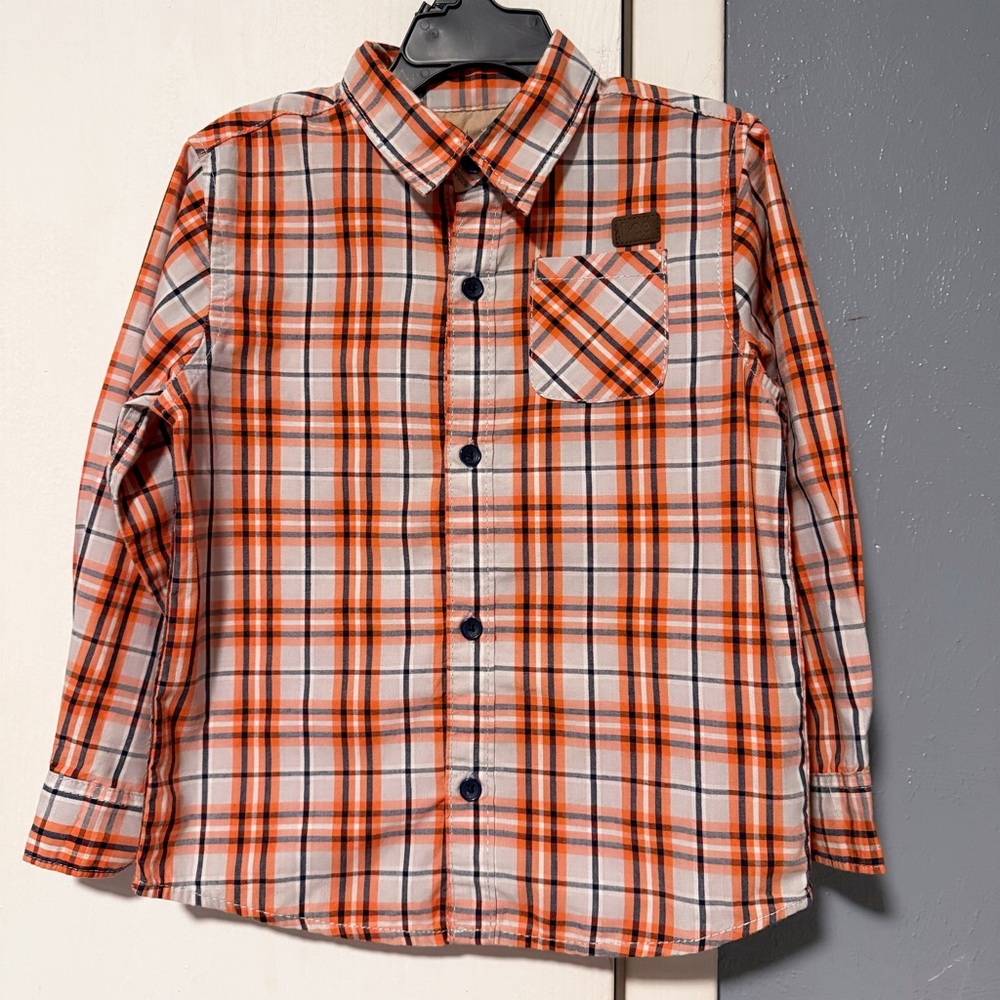 Kids Lee Orange Black and White Plaid Shirt